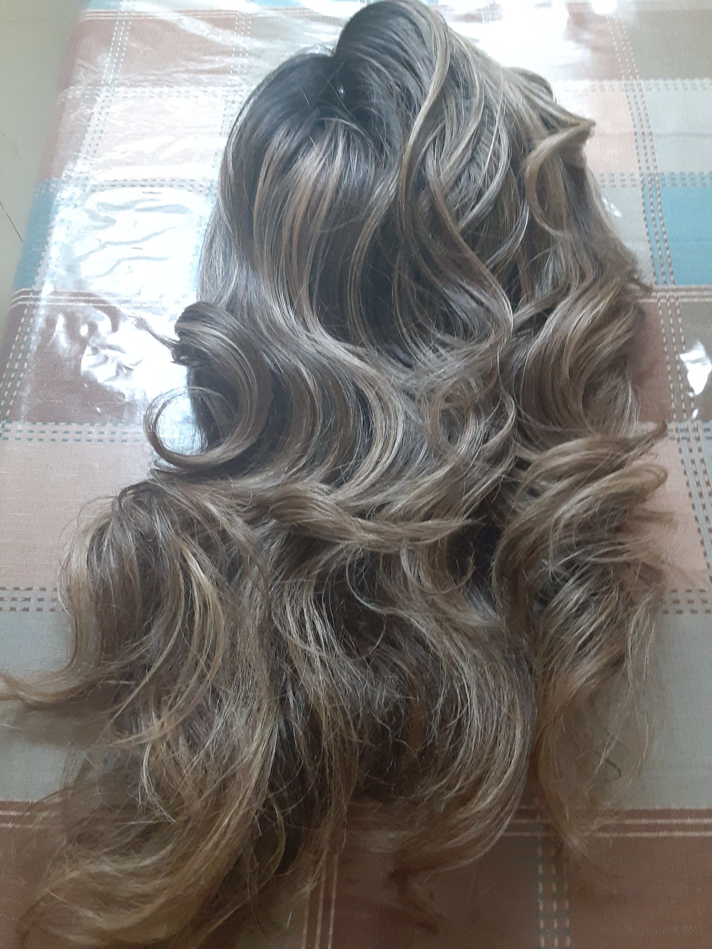 Stock Lace Front Ombre Synthetic Wig with Blonde Balayage Highlights