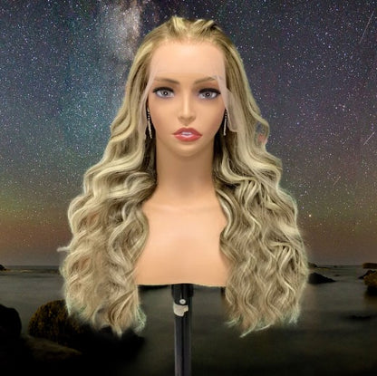 Stock Lace Front Malaysian Blonde Mix with HL Straight Human Hair Wigs