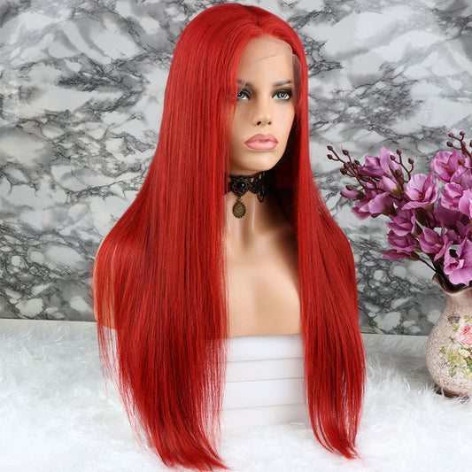 Custom Lace Front Brazilian Red Silky Straight Human Hair Wig