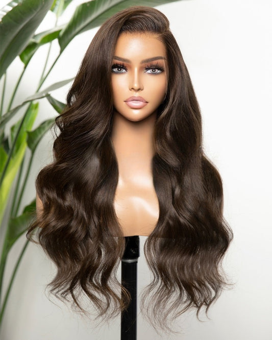 Custom Lace Front Brazilian Brown Wavy Human Hair Wig