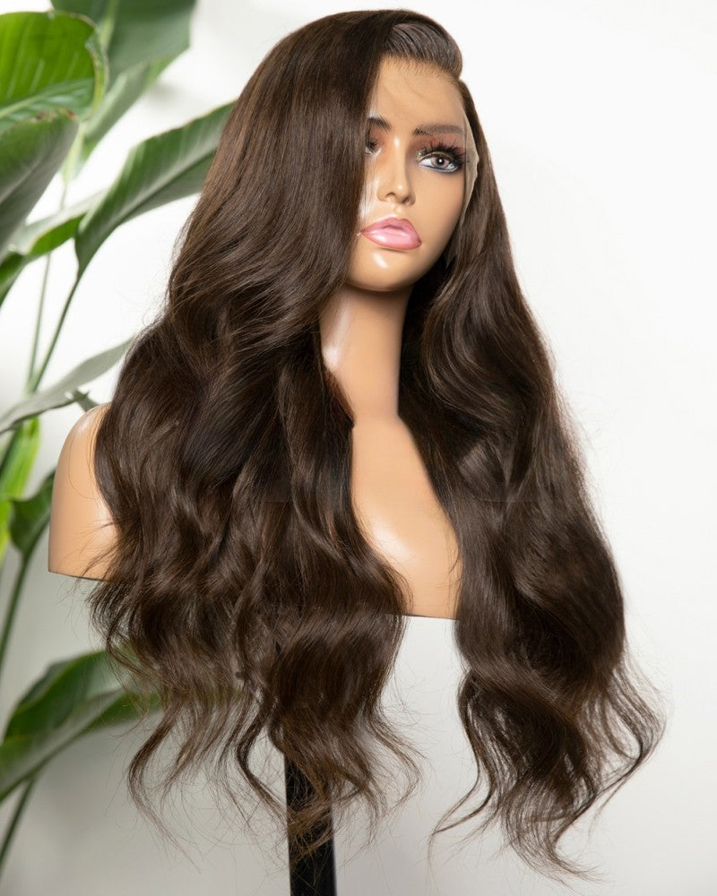 Custom Lace Front Brazilian Brown Wavy Human Hair Wig