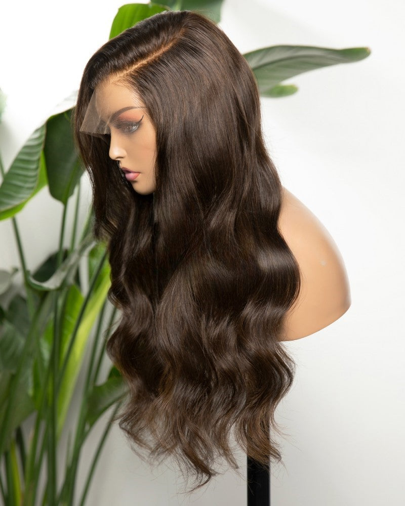 Custom Lace Front Brazilian Brown Wavy Human Hair Wig