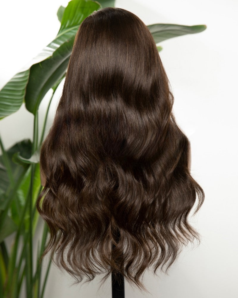 Custom Lace Front Brazilian Brown Wavy Human Hair Wig