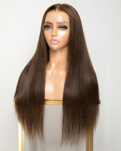 Lace Front Brazilian Medium Brown Straight/Wavy Human Hair Wig