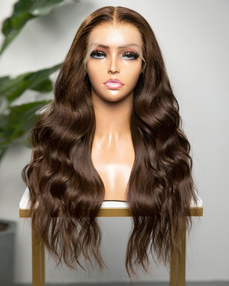 Lace Front Brazilian Medium Brown Straight/Wavy Human Hair Wig