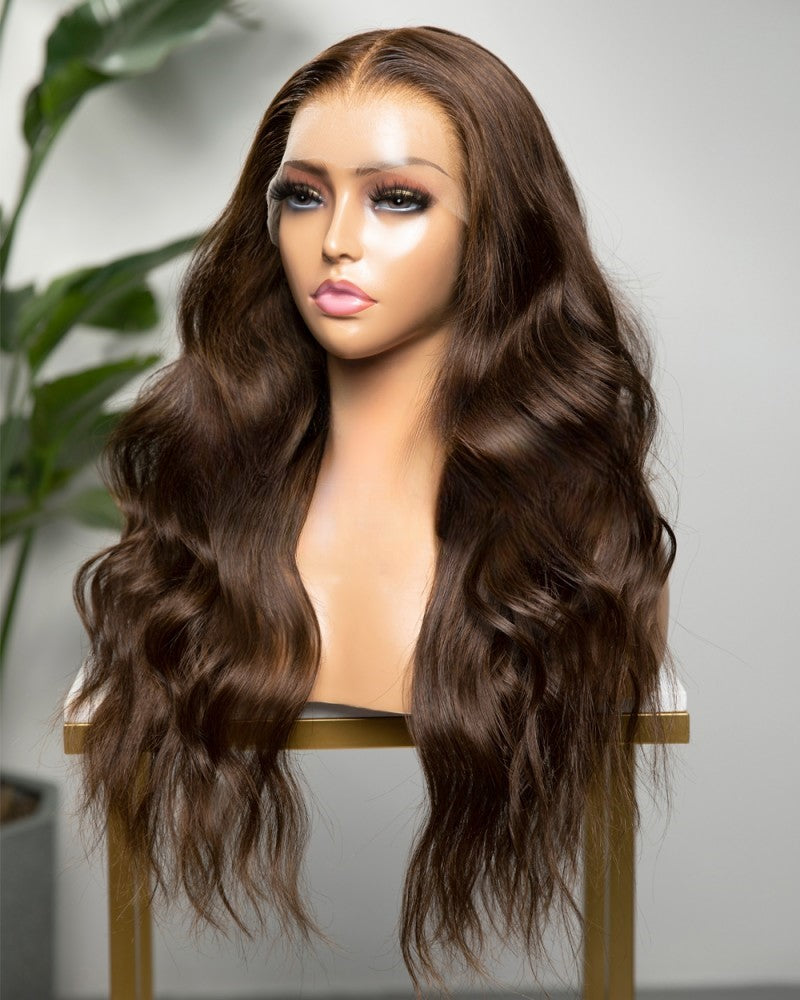 Lace Front Brazilian Medium Brown Straight/Wavy Human Hair Wig