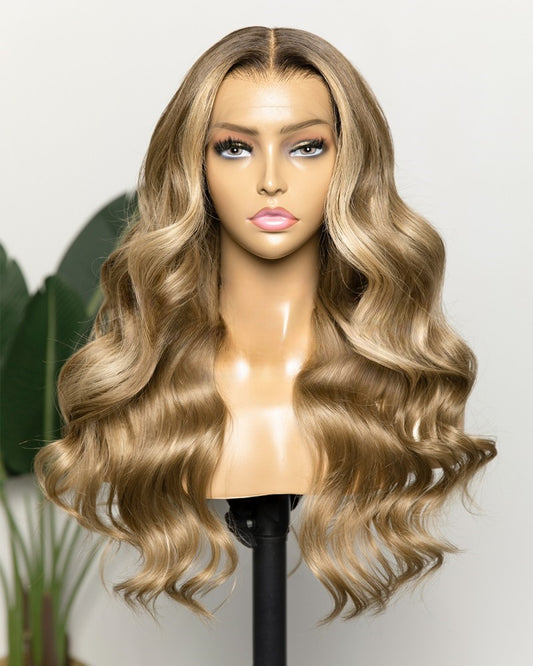 Lace Front Brazilian Brown/Blonde Mix Ombre Wavy Human Hair Wig