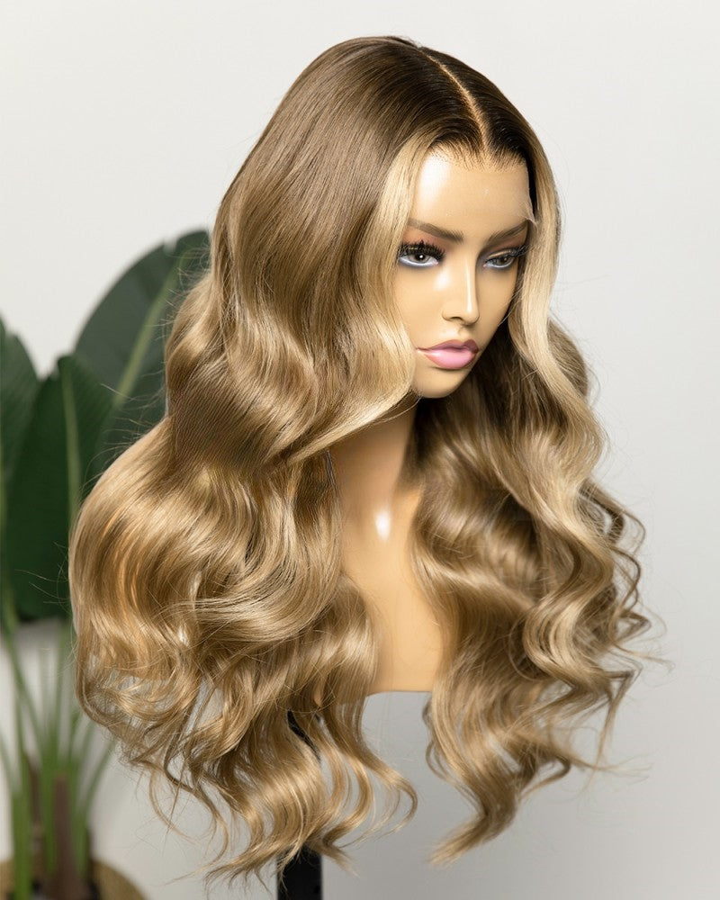 Lace Front Brazilian Brown/Blonde Mix Ombre Wavy Human Hair Wig