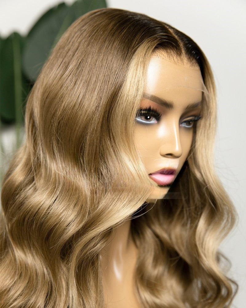 Lace Front Brazilian Brown/Blonde Mix Ombre Wavy Human Hair Wig