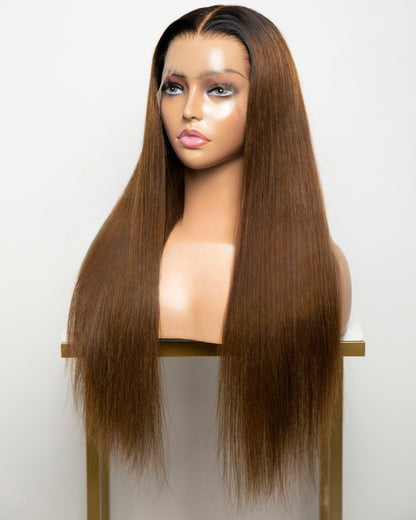 Lace Front Brazilian Brown Ombre Straight Human Hair Wig