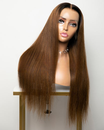 Lace Front Brazilian Brown Ombre Straight Human Hair Wig