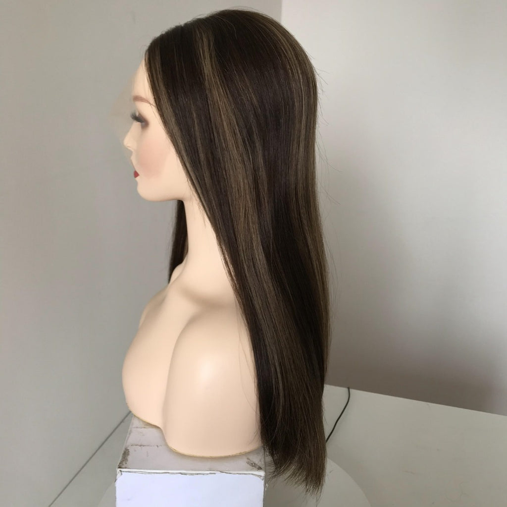 Stock Lace Top European #6/10 Highlight Straight No Layer Human Hair Jewish Wig 20" 130% Density