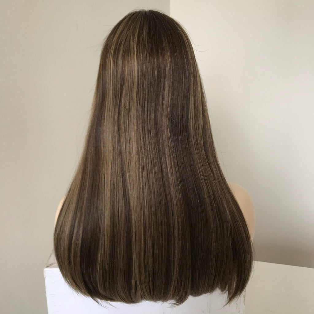 Stock Lace Top European #6/10 Highlight Straight No Layer Human Hair Jewish Wig 20" 130% Density