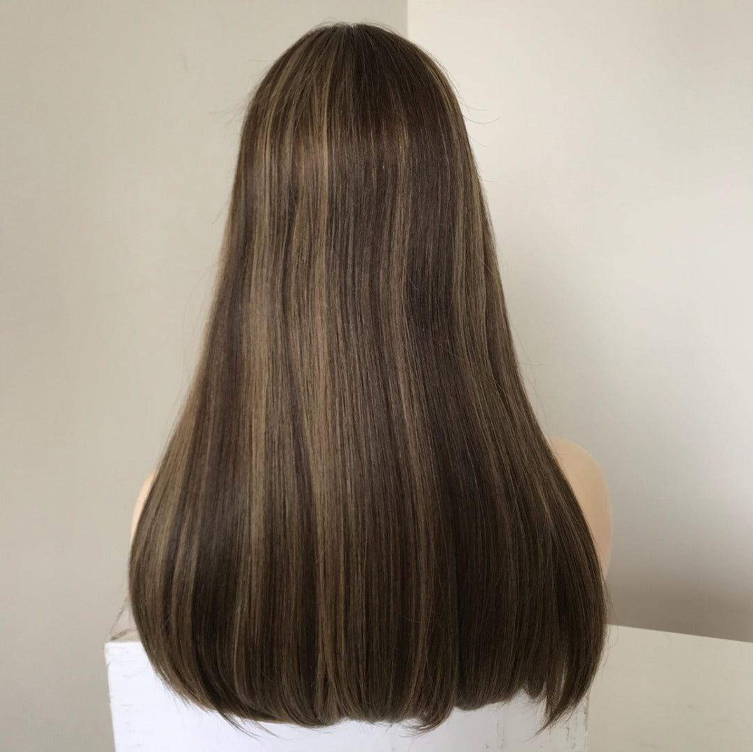 Stock Lace Top European #6/10 Highlight Straight No Layer Human Hair Jewish Wig 20" 130% Density