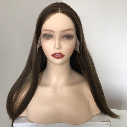 Stock Lace Top European #6/10 Highlight Straight No Layer Human Hair Jewish Wig 20" 130% Density