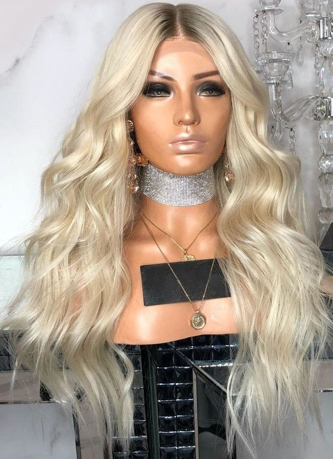 Custom Full Lace Glueless European Blonde Ombre Body Wave Human Hair Wig