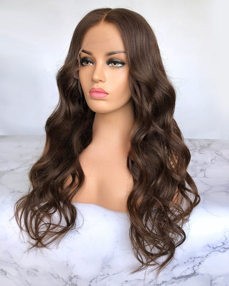 Lace Front Brazilian Brown Wavy Human Hair Wigs