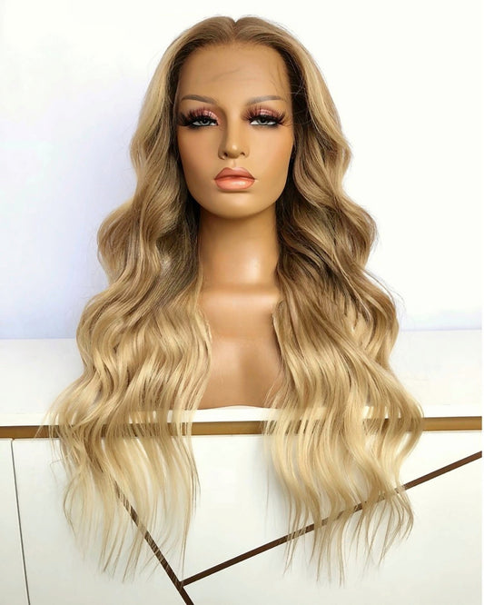 Lace Front Brazilian Blonde Ombre with Brown Tones Wavy Human Hair Wigs