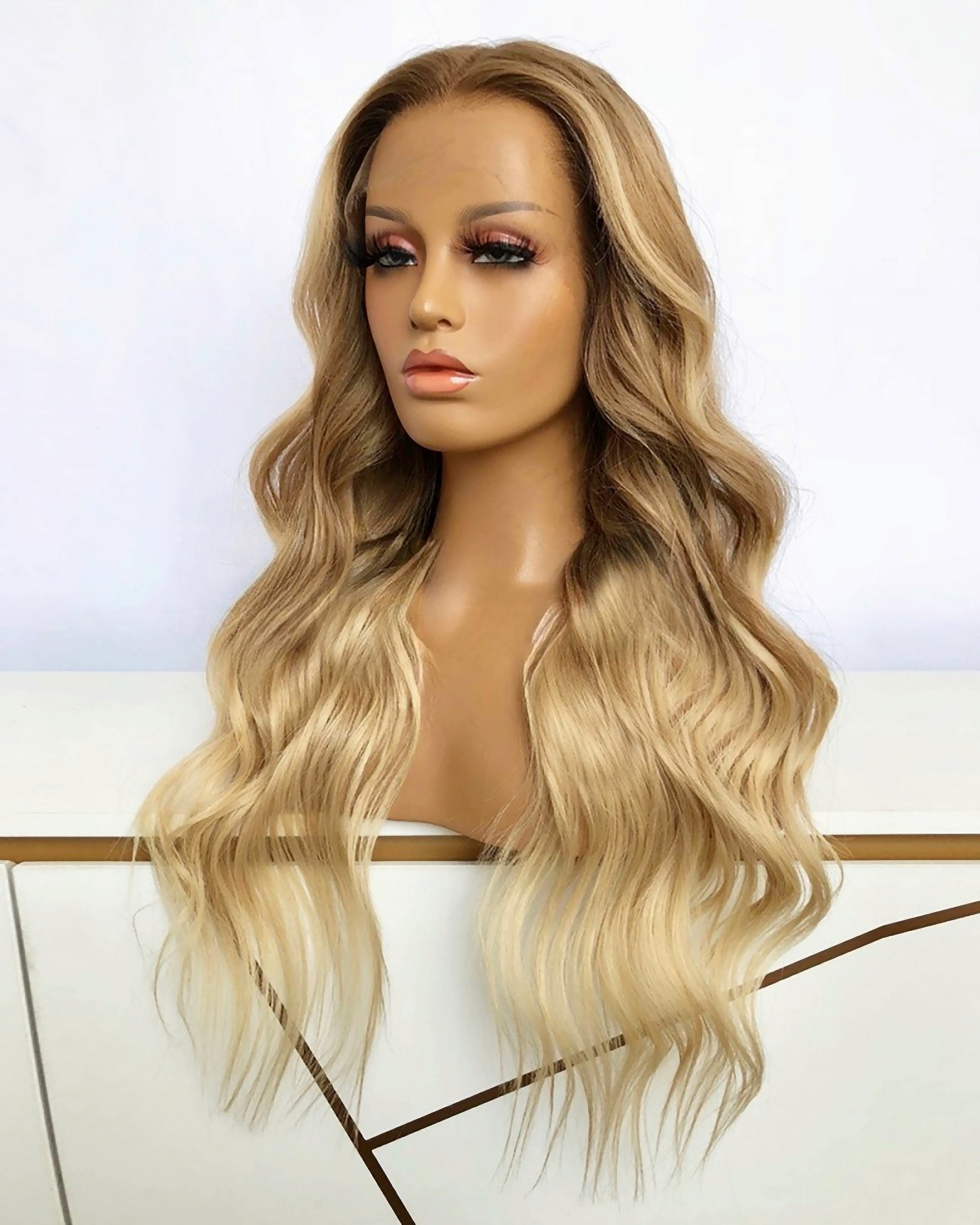 Lace Front Brazilian Blonde Ombre with Brown Tones Wavy Human Hair Wigs