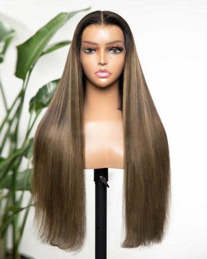 Lace Front Brazilian Natural Color Ombre with HL Straight Human Hair Wig