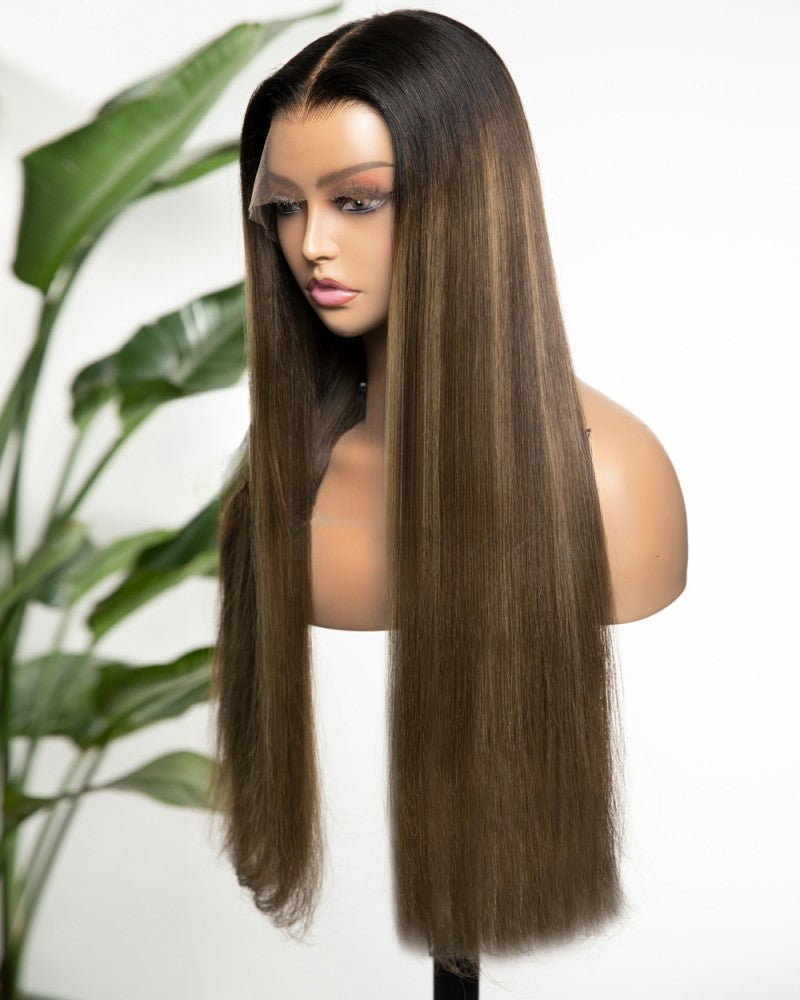 Lace Front Brazilian Natural Color Ombre with HL Straight Human Hair Wig