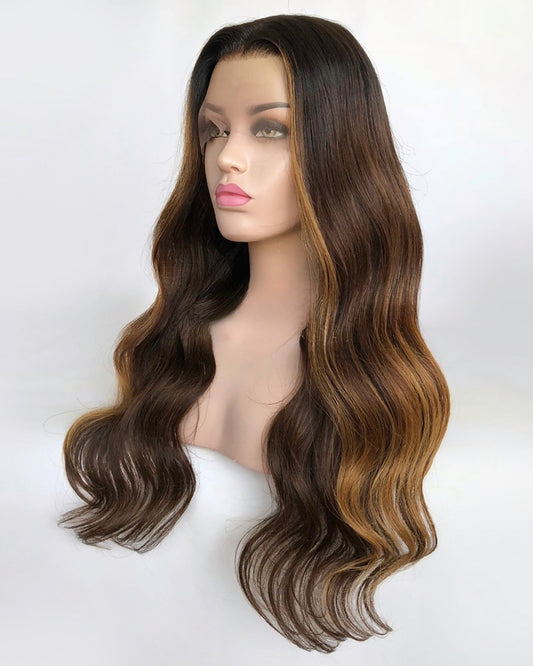 Lace Front Brazilian Brown, HL Wavy Human Hair Wigs