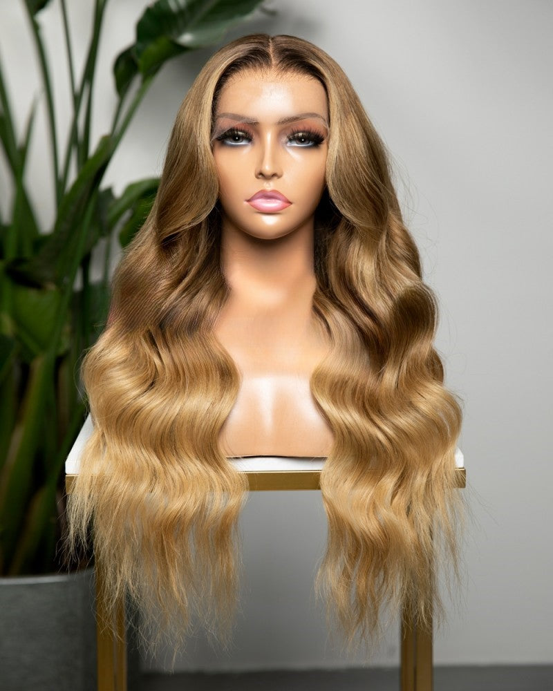 Lace Front Brazilian Brown Ombre Wavy Human Hair Wig