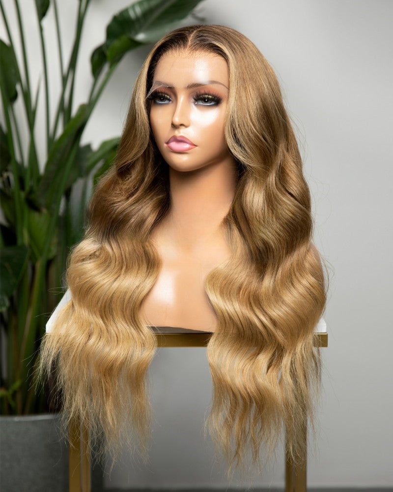 Lace Front Brazilian Brown Ombre Wavy Human Hair Wig