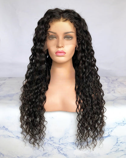 Lace Front Brazilian Natural Black 28 MM Curly Human Hair Wig