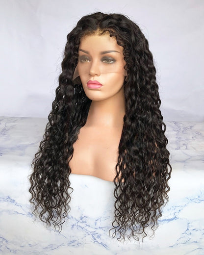 Копия копии изготовленного на заказ парика из натуральных волос 13 x 6 Lace Frontal Brasil Natural Black 15mm Curl 18 дюймов 150% плотность