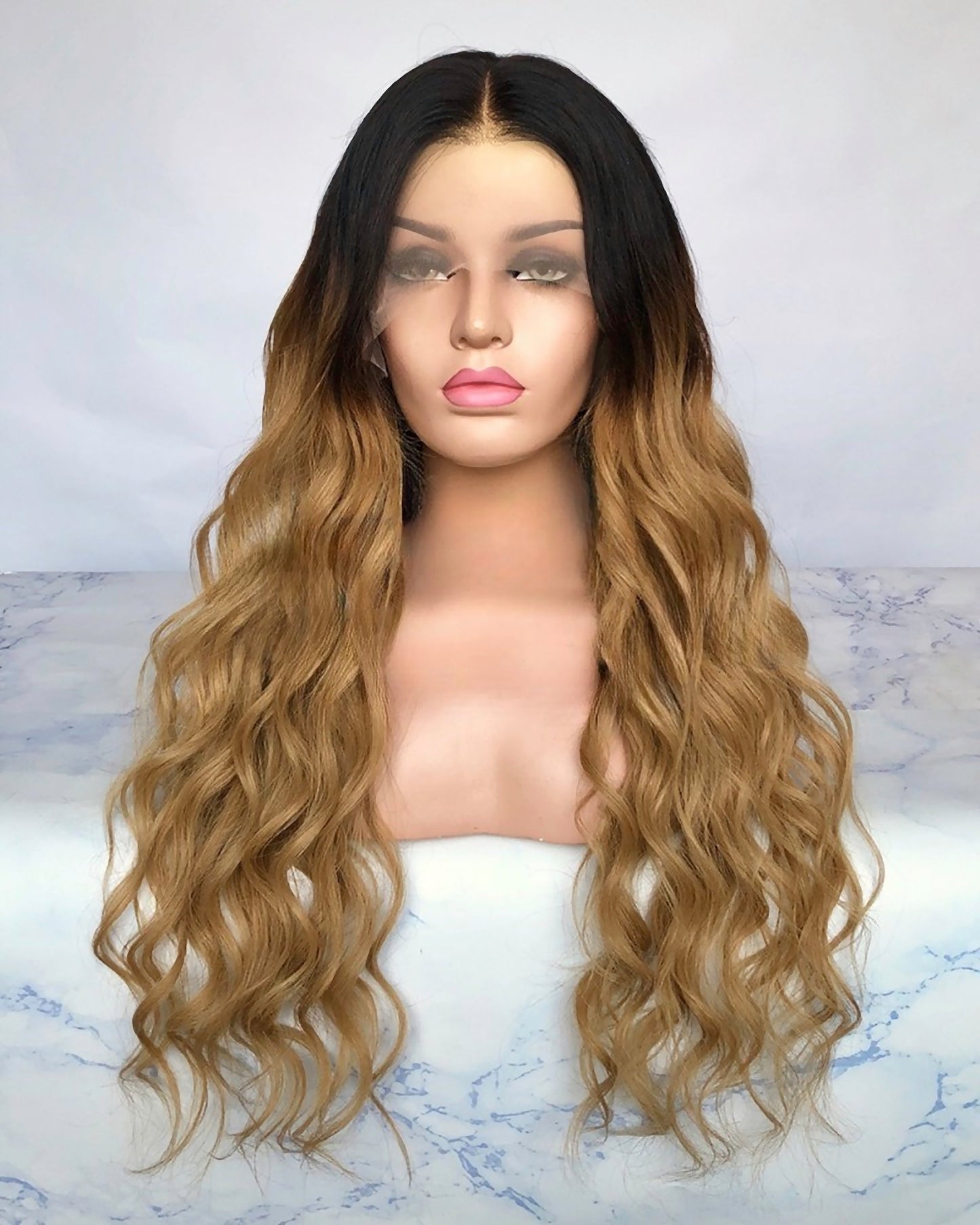 Lace Frontal Brazilian Natural Color Ombre Wavy Human Hair Wig