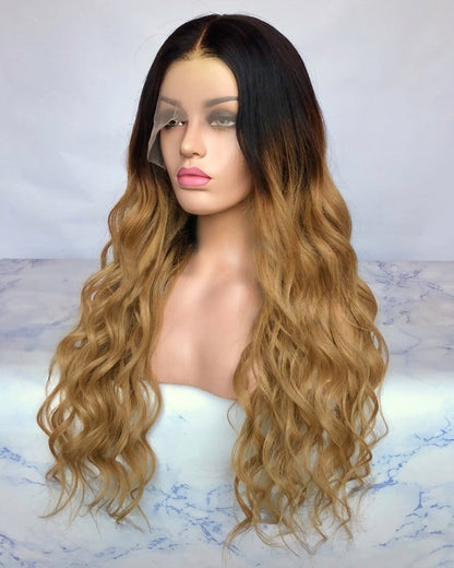 Lace Frontal Brazilian Natural Color Ombre Wavy Human Hair Wig