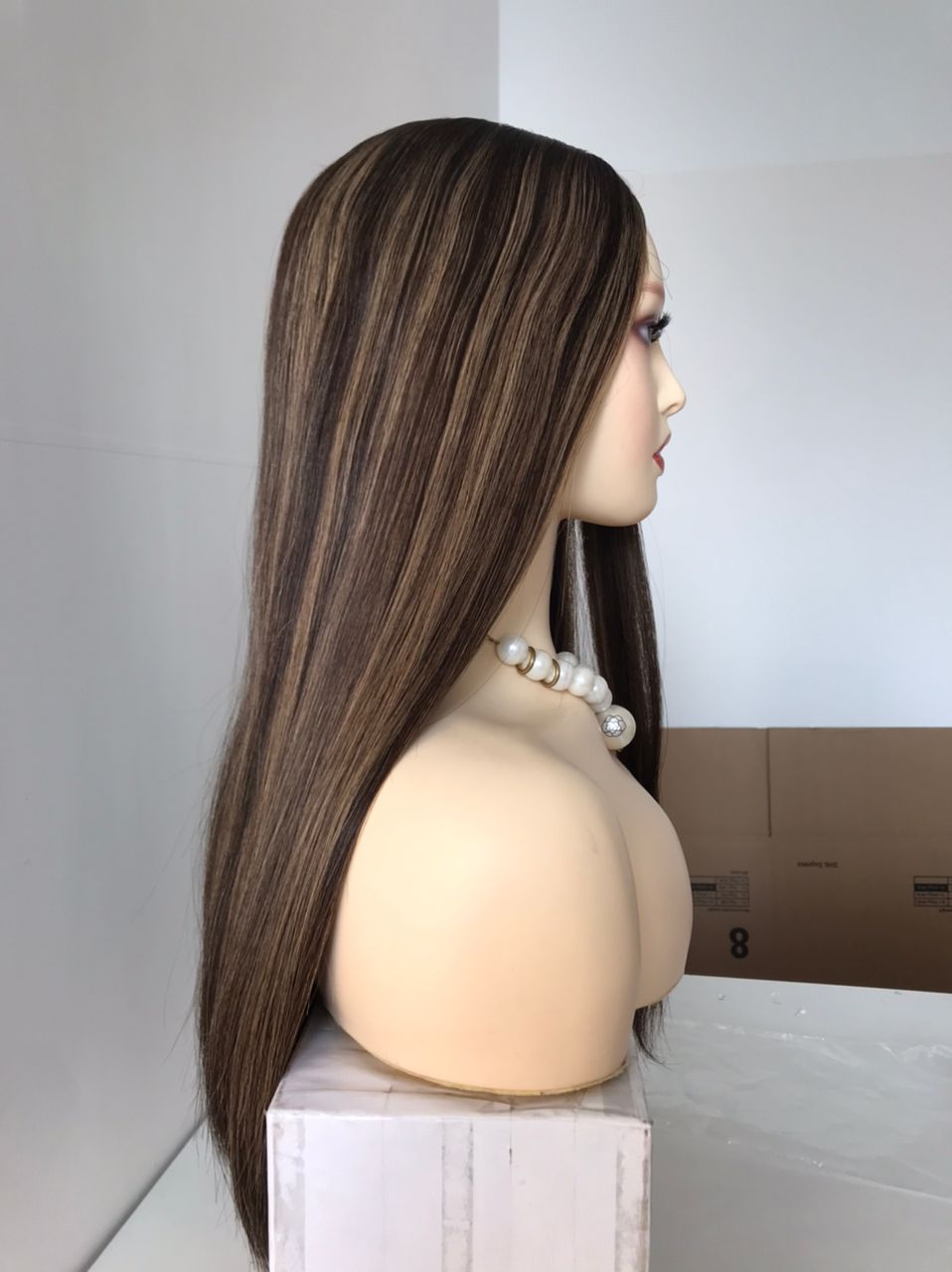 Stock European Chocolate with HL Straight Small Layer Silk Top Jewish Wig