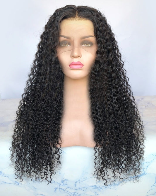 Lace Front Brazilian Virgin Natural Black Curly Human Hair Wig