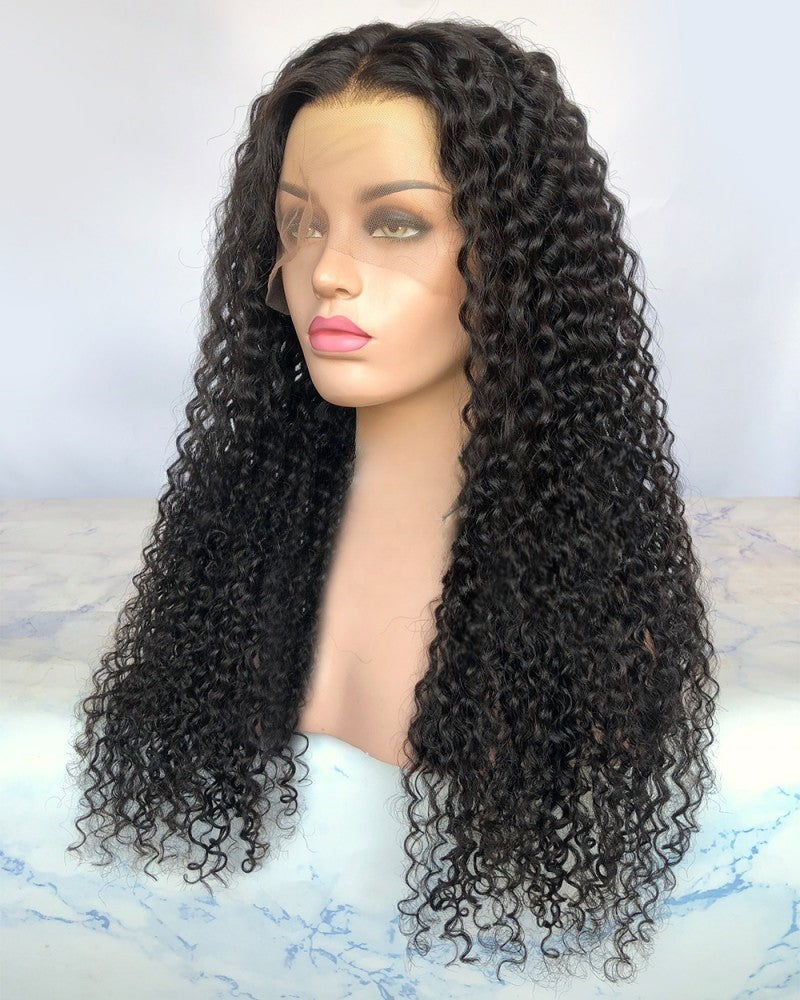 Lace Front Brazilian Virgin Natural Black Curly Human Hair Wig