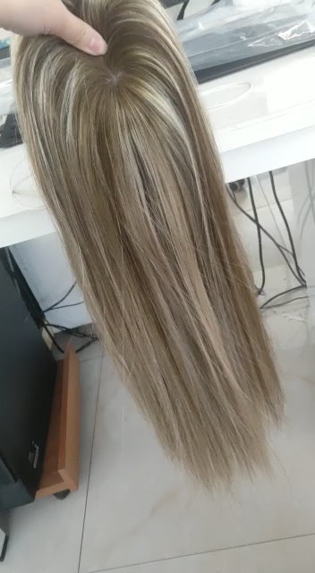 מלאי אירופאי חום Balayage טבעי ישר כפול מצויר טופ שיער אדם 18 אינץ' עם טופ משי 130% צפיפות