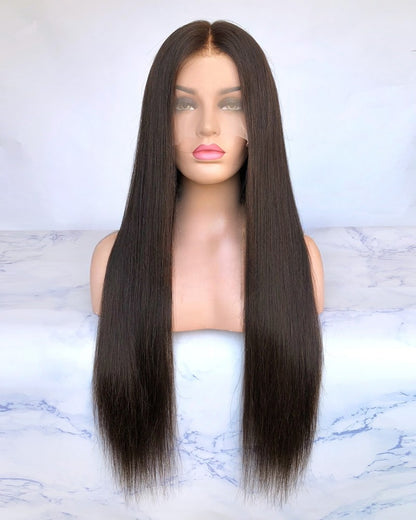 Lace Front Brazilian Dark Brown Straight Human Hair Wigs