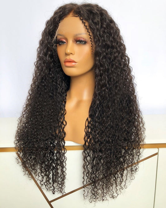 Copie de Copie de Custom 13 x 6 Dentelle Frontale Brésilienne Naturel Noir 15mm Curl Perruque de Cheveux Humains 18" 150% Densité