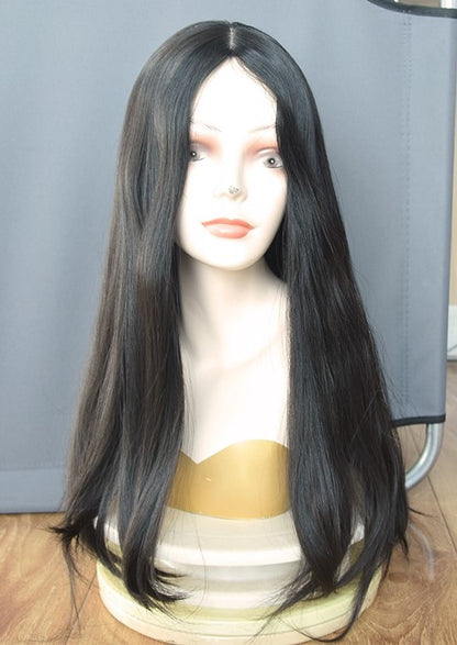 Stock European Natural Color #2 Straight Light Layer Human Hair Jüdische Perücke 26" mit Seidenoberteil