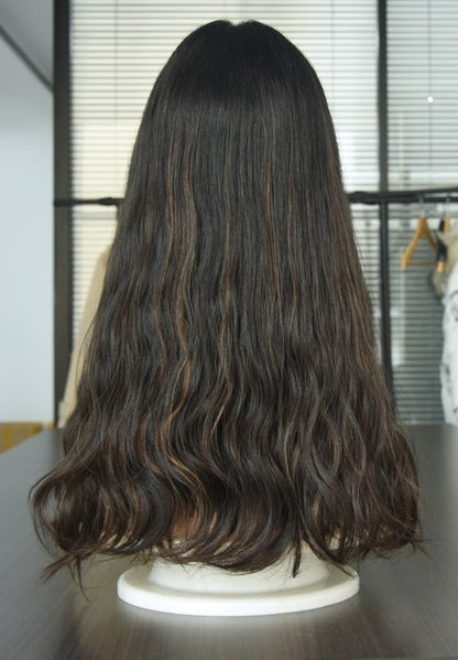 Voorraad Lace Front Europese #2/6/8 Hoogtepunten Golvend Lichte Laag Menselijk Haar Joodse Pruik 21 "Zijden Top 130% Dichtheid