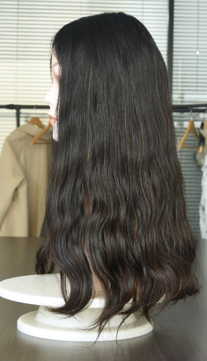 Voorraad Lace Front Europese #2/6/8 Hoogtepunten Golvend Lichte Laag Menselijk Haar Joodse Pruik 21 "Zijden Top 130% Dichtheid