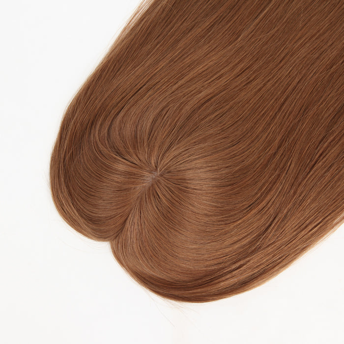 Stock European Medium Golden Brown Straight Double Drawn Human Hair Topper