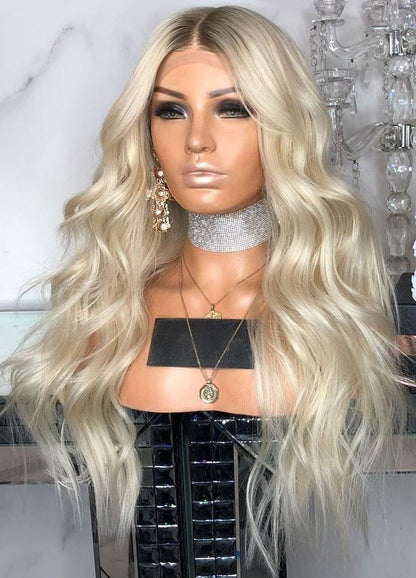 Custom Full Lace Glueless European Blonde Ombre Body Wave Human Hair Wig