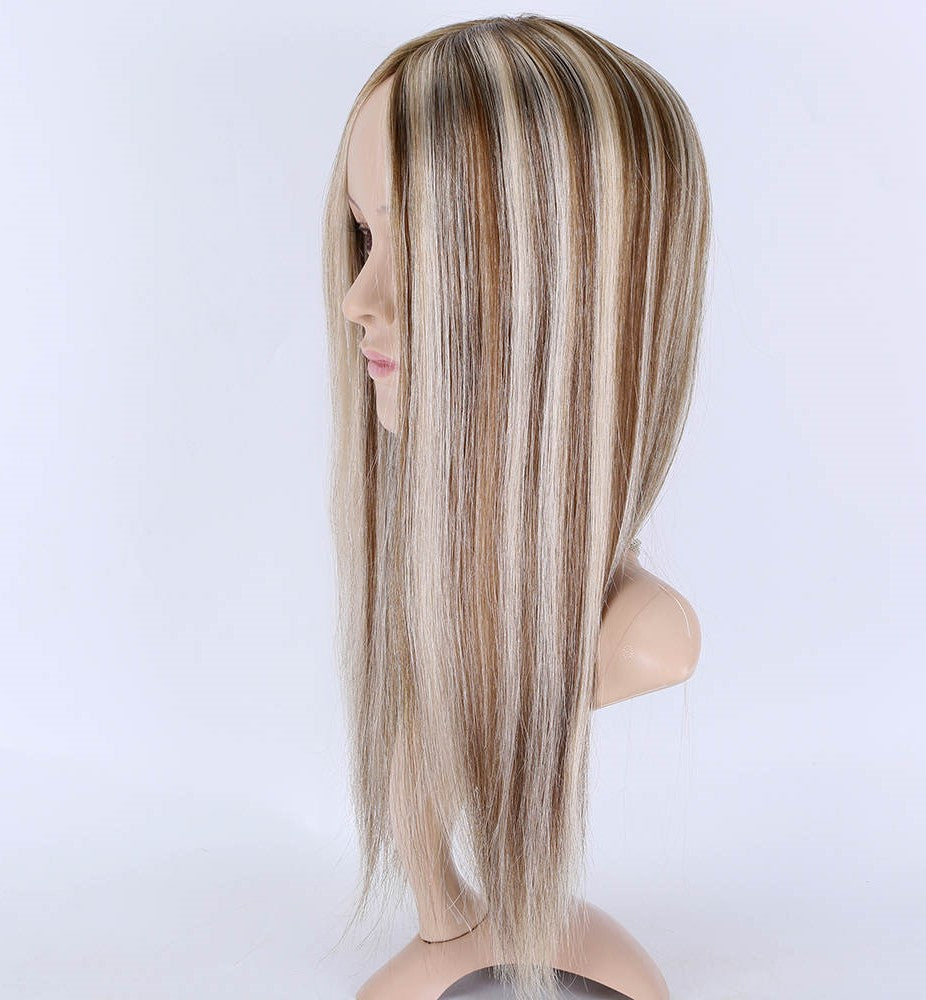 Stock European Brown Balayage Natural Straight Human Hair Silk Top Topper