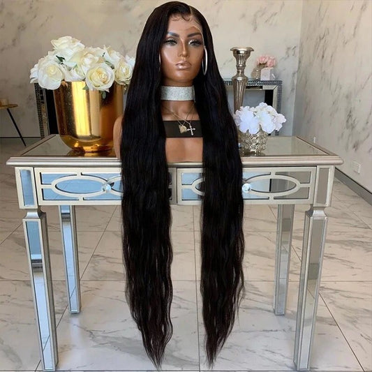 Custom Full Lace Brazilian Black Slightly Wavy Human Hair Wig