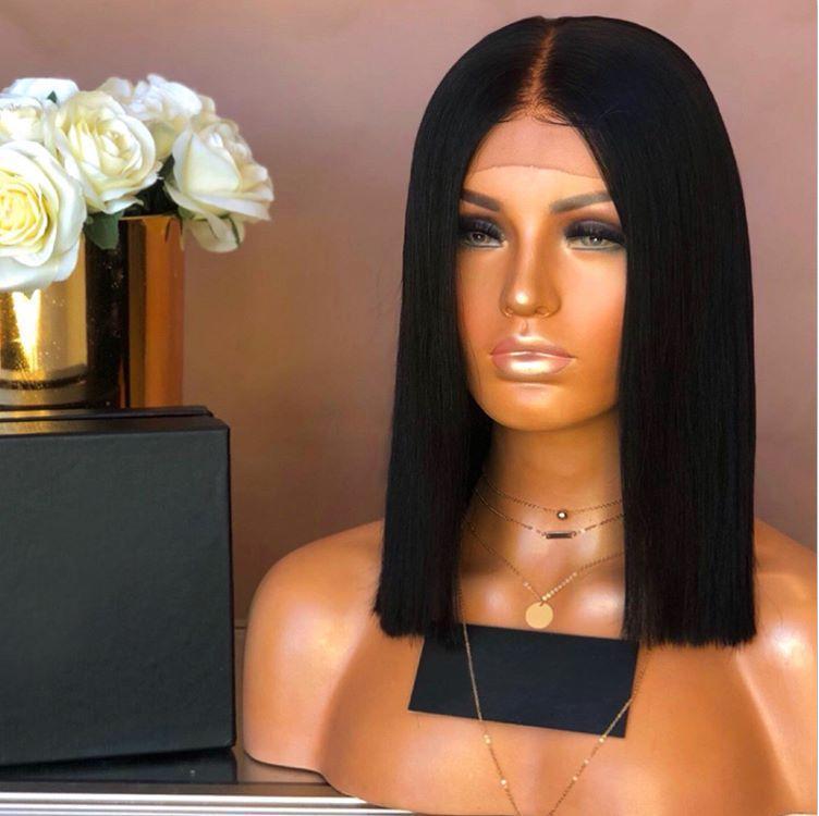 Lace Front Brazilian Natural Color Straight Blunt Cut Bob Fake Scalp Wig