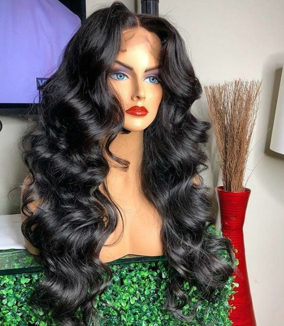 Custom Full Lace Brazilian Black Deep Body Wave Human Hair Wig