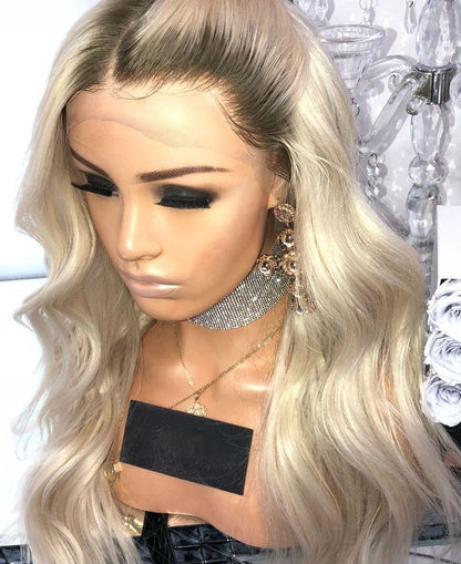 Custom Full Lace Glueless European Blonde Ombre Body Wave Human Hair Wig