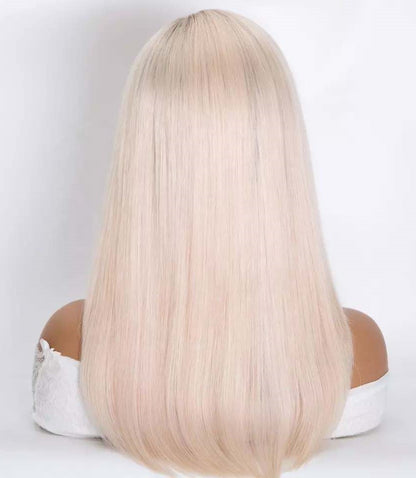 Stock Full Lace European Rooted White Blonde Straight Human Hair Mono Top Wig