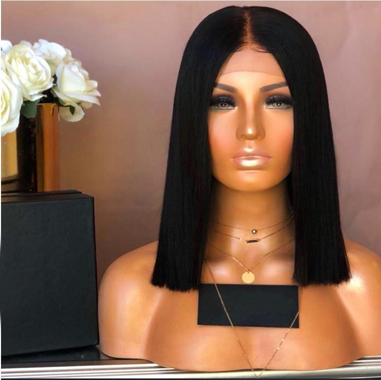 Lace Front Brazilian Natural Color Straight Blunt Cut Bob Fake Scalp Wig